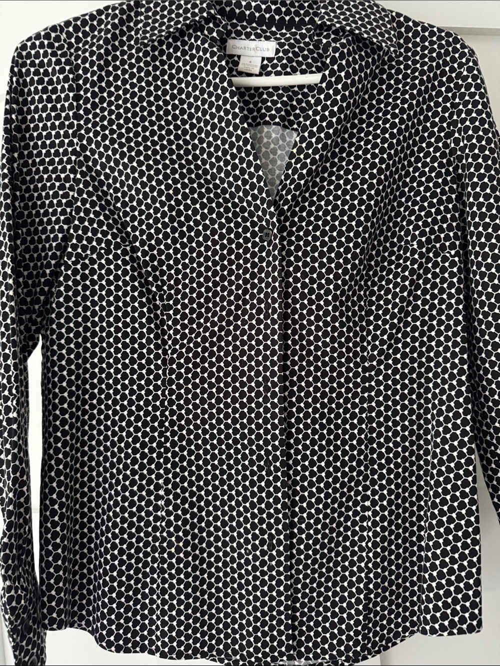 Charter Club Black & White Dot-Geo Button-Down Shirt